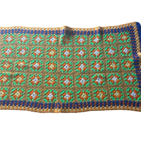 Crochet Granny Squared Throw Blanket Boho Hippie Multi Colored Handcrafted - Picture 12 of 12